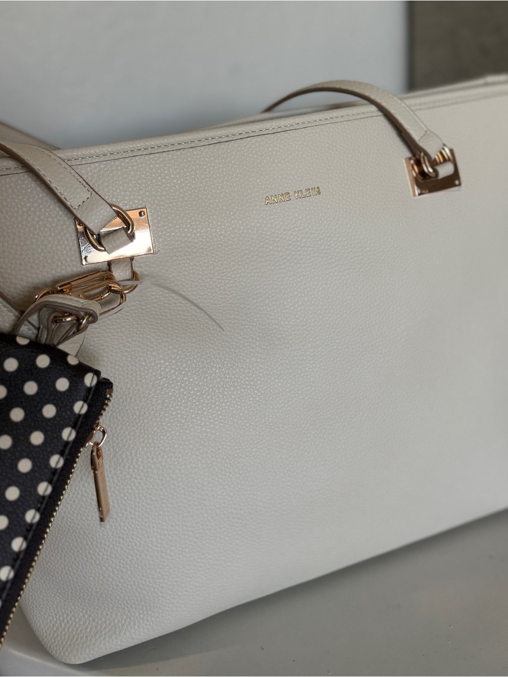 Anne Klein Cream Tote with Polka Dot Wristlet and Card Case